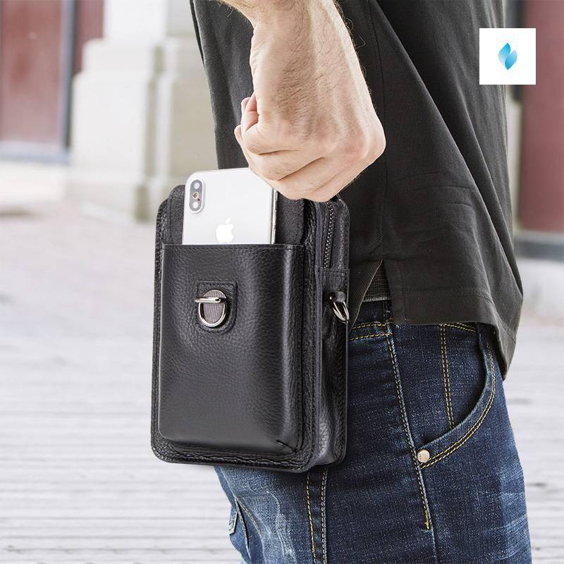 Genuine leather waist bag for men cell phone bags pouch with card ...